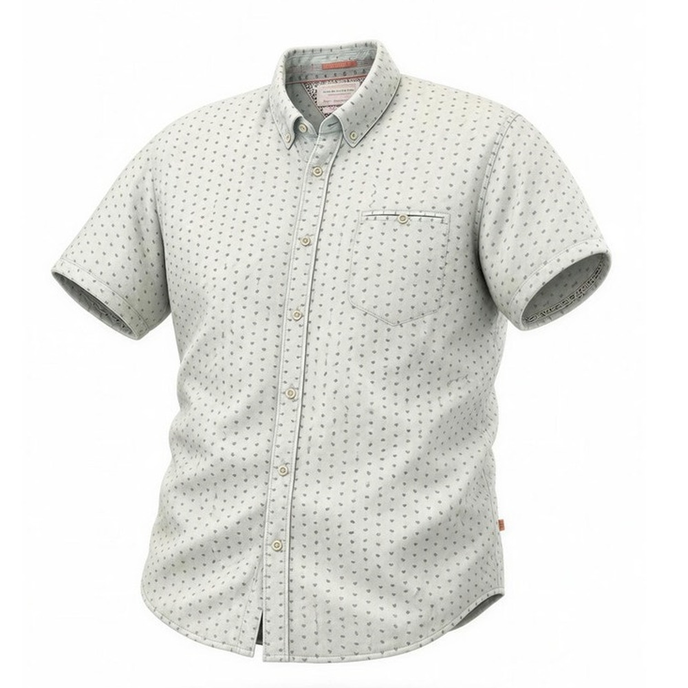 Denim & Flower Men's Slim Fit Button-Up Shirt Light Blue Fish Print Size Large‎